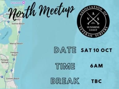 Ist möglicherweise ein Bild von Karte und Text „north anane Fary FaryPools Pools Noosa Park Meetup SunriseBeach Sunrise Beach MarcusBeach Marcus Beach 义 OF VETERAN ITIKAN SUNSHINE SURFERS SURIANS COAST Peregian Beach Peregian Springs DATE SAT10OCT CooluamBeach Coolam Beach TIME 6AM BREAK TBC“
